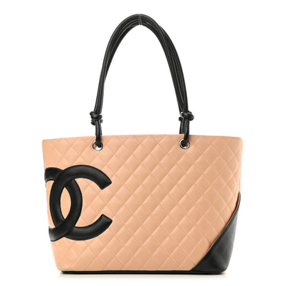 Chanel Calfskin Quilted Large Cambon Tote Beige Black 1 of 10