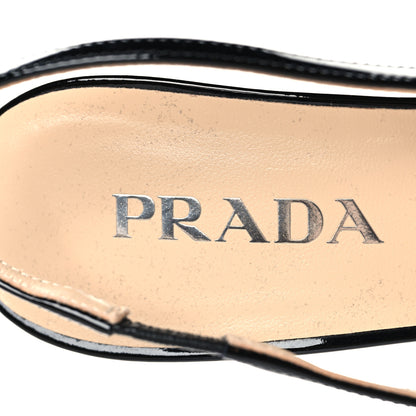 Prada Patent Triangle Logo Pointed Toe 75mm Slingback Pumps 41 Black 8 of 9