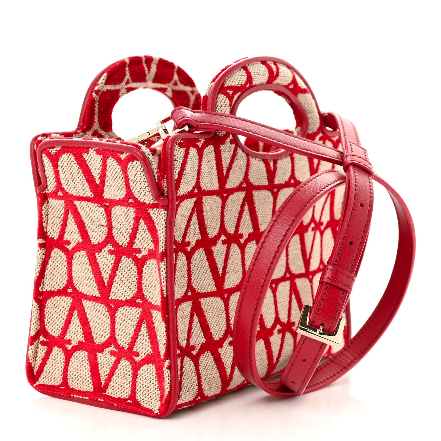 Toile Iconographe Goatskin Mini Le Troisieme Shopping Bag Naturale Rosso Valentino