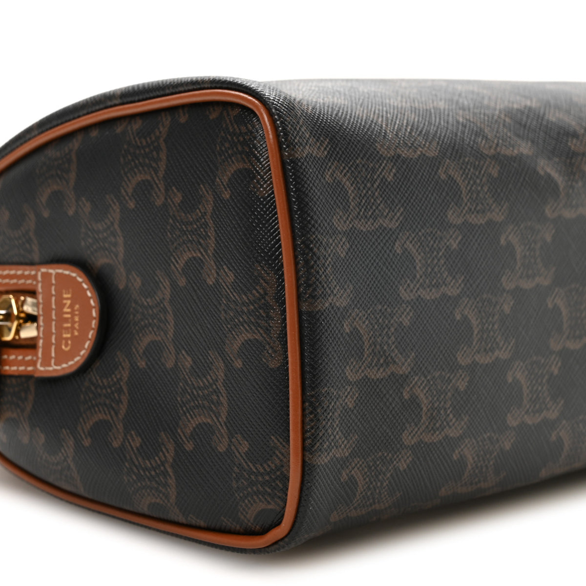 Triomphe Canvas Calfskin Small Boston Bag Tan