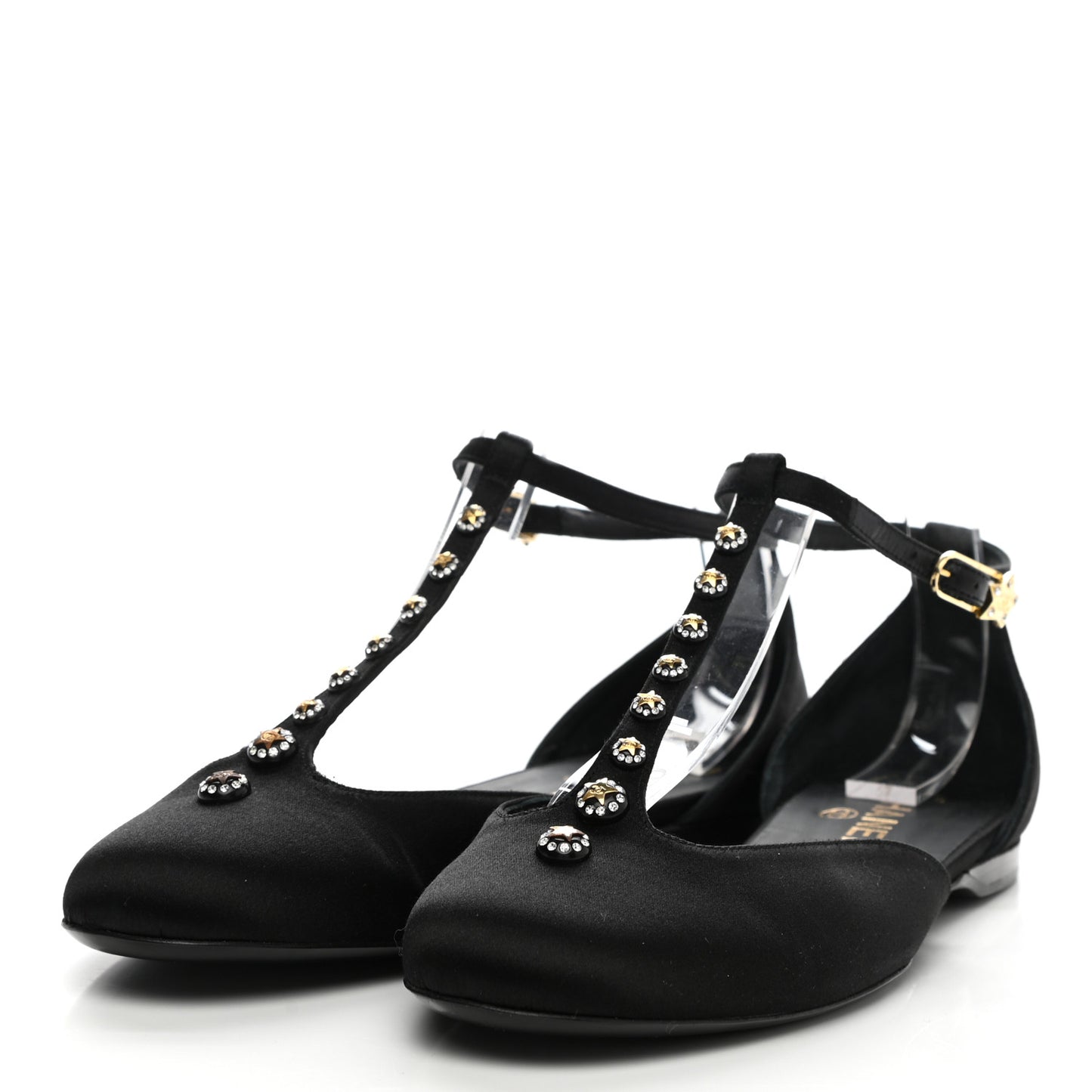 Satin Crystal Star Flats 40 Black