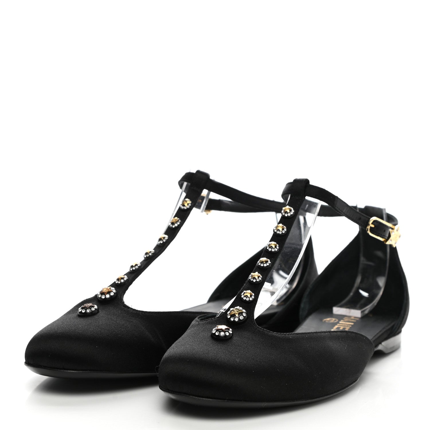 Chanel Satin Crystal Star Flats 40 Black 3 of 8