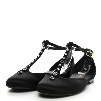 Chanel Satin Crystal Star Flats 40 Black 3 of 8