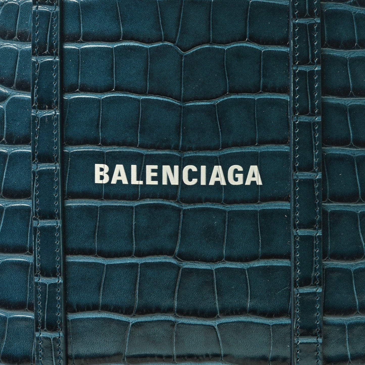 Shiny Calfskin Logo Crocodile Embossed XXS Everyday Tote Indigo