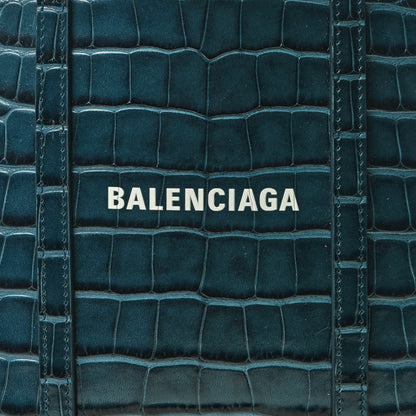Balenciaga Shiny Calfskin Logo Crocodile Embossed XXS Everyday Tote Indigo 7 of 9