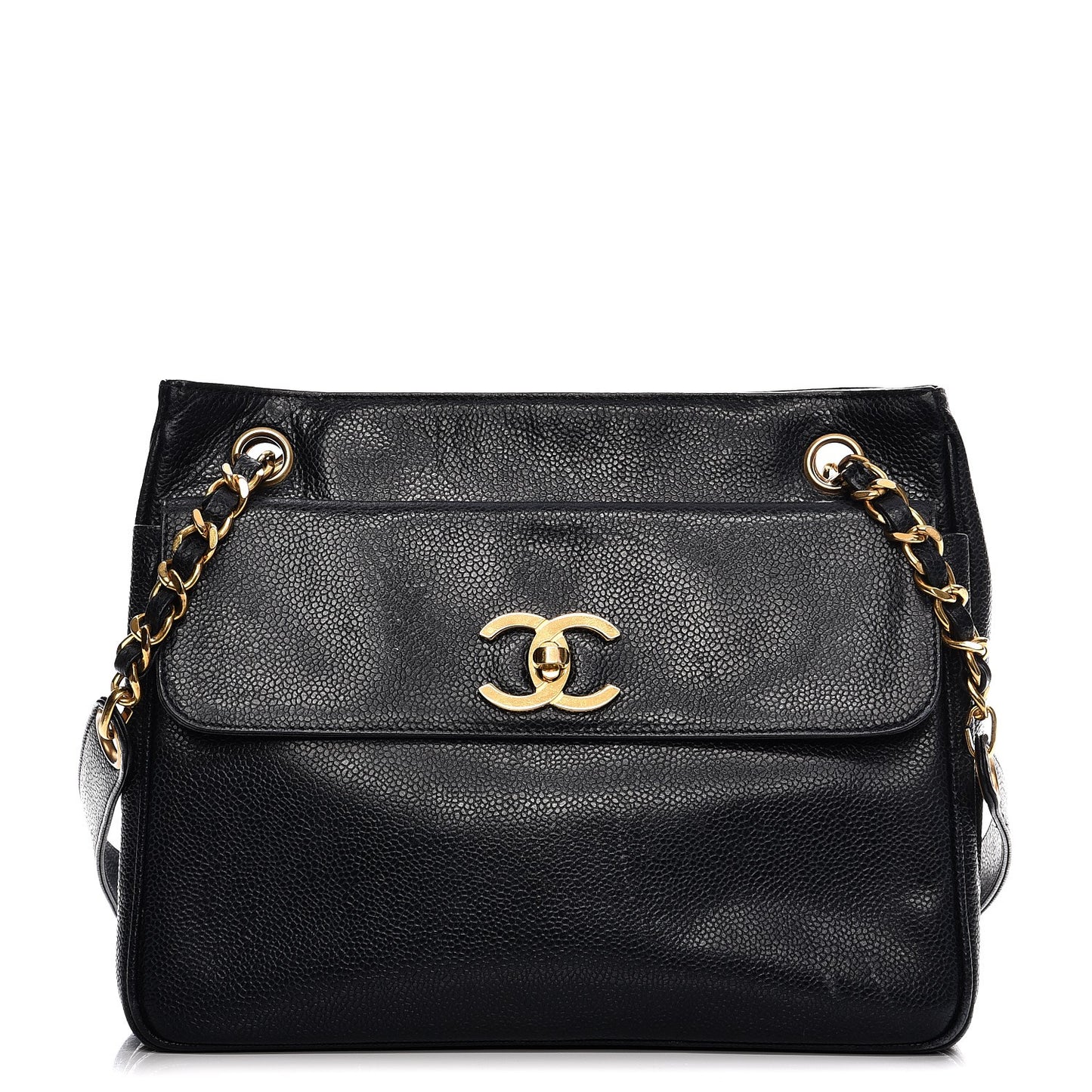 Caviar Flap Shoulder Bag Navy