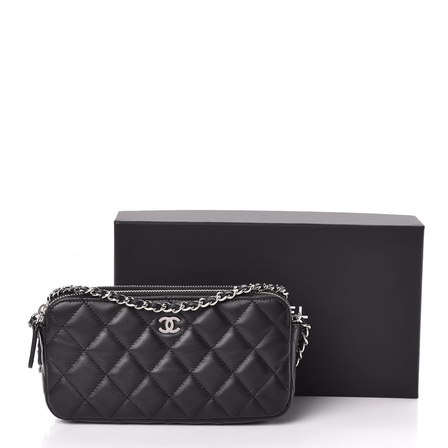 Lambskin Quilted Small Clutch With Chain Black