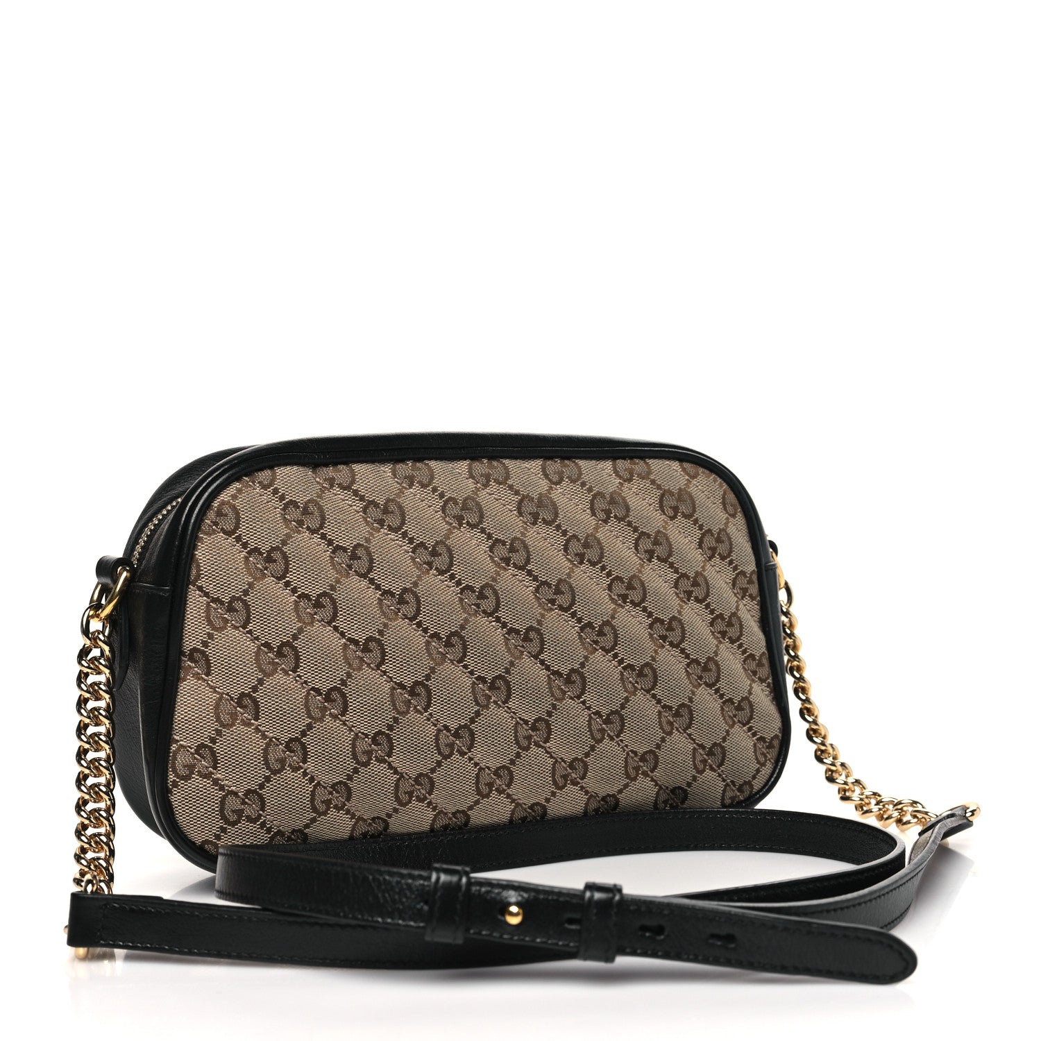 Gucci Monogram Matelasse Diagonal Small GG Marmont Chain Shoulder Bag Beige Black 2 of 13