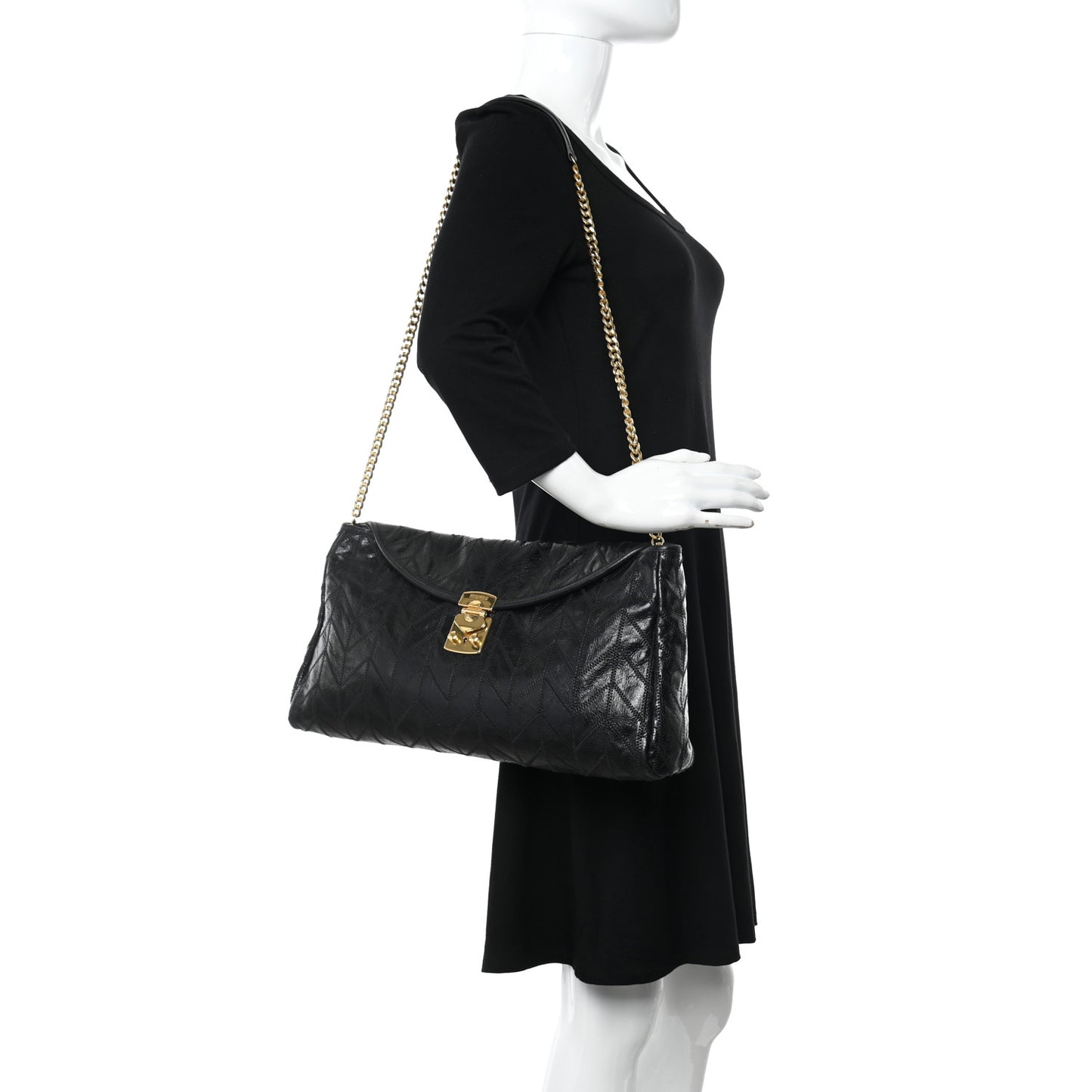 Vitello Shine Quilted Shoulder Bag Black