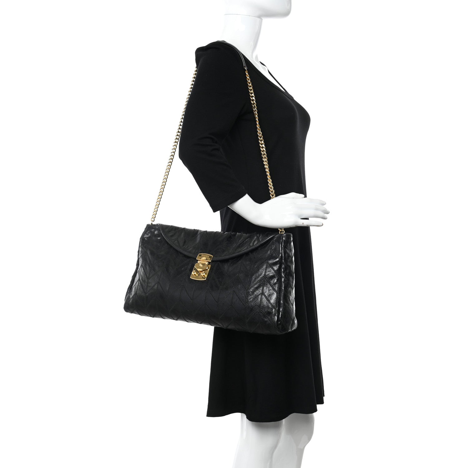 Miu Miu Vitello Shine Quilted Shoulder Bag Black 2 of 11