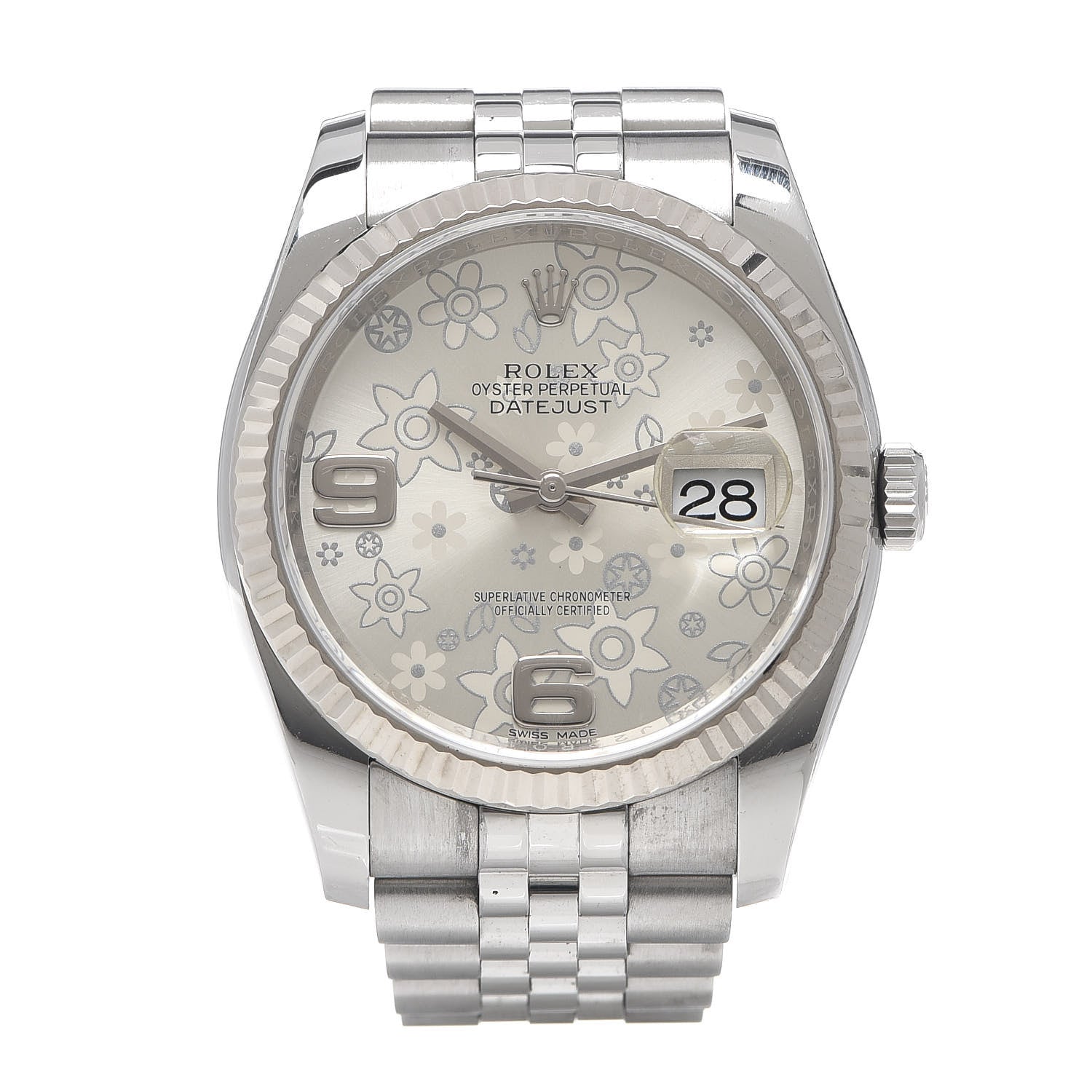 Rolex Stainless Steel 36mm Oyster Perpetual Datejust Watch Silver Flowers 116234 1 of 4