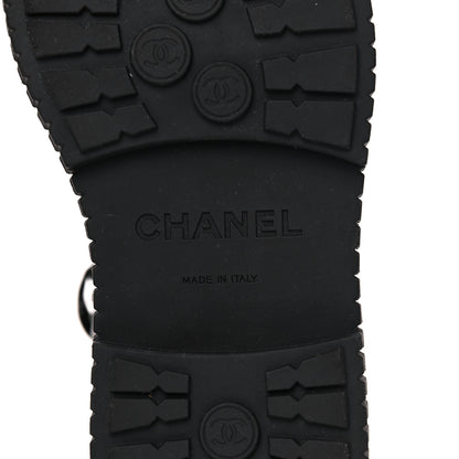 Chanel Calfskin Grosgrain Quilted Lace Up Boots 37 Black Grey 6 of 10