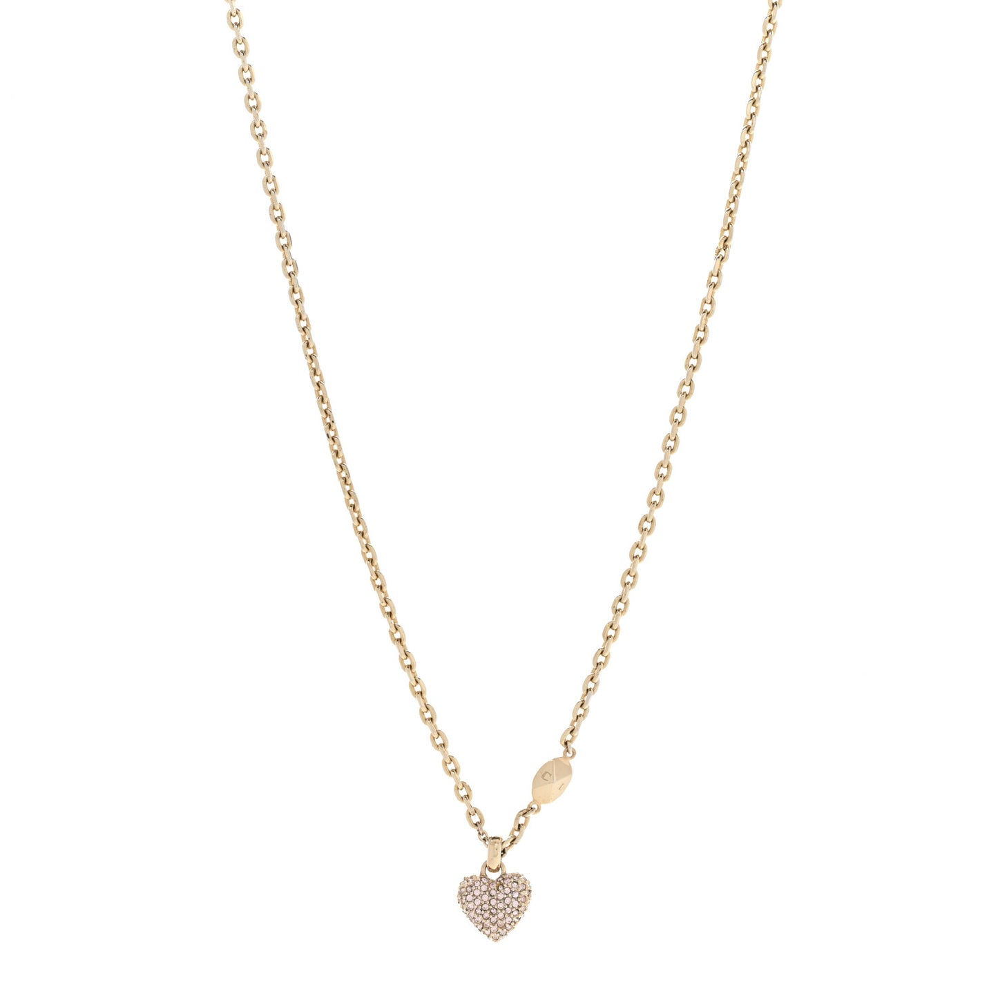 Metal Crystal Logo Heart Pendant Necklace Gold