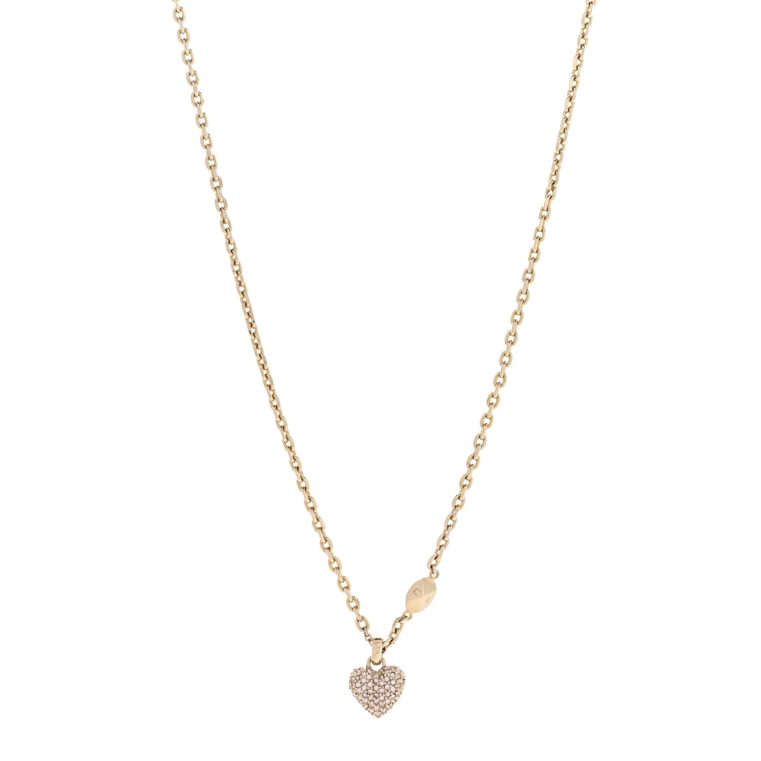 Christian Dior Metal Crystal Logo Heart Pendant Necklace Gold 1 of 6