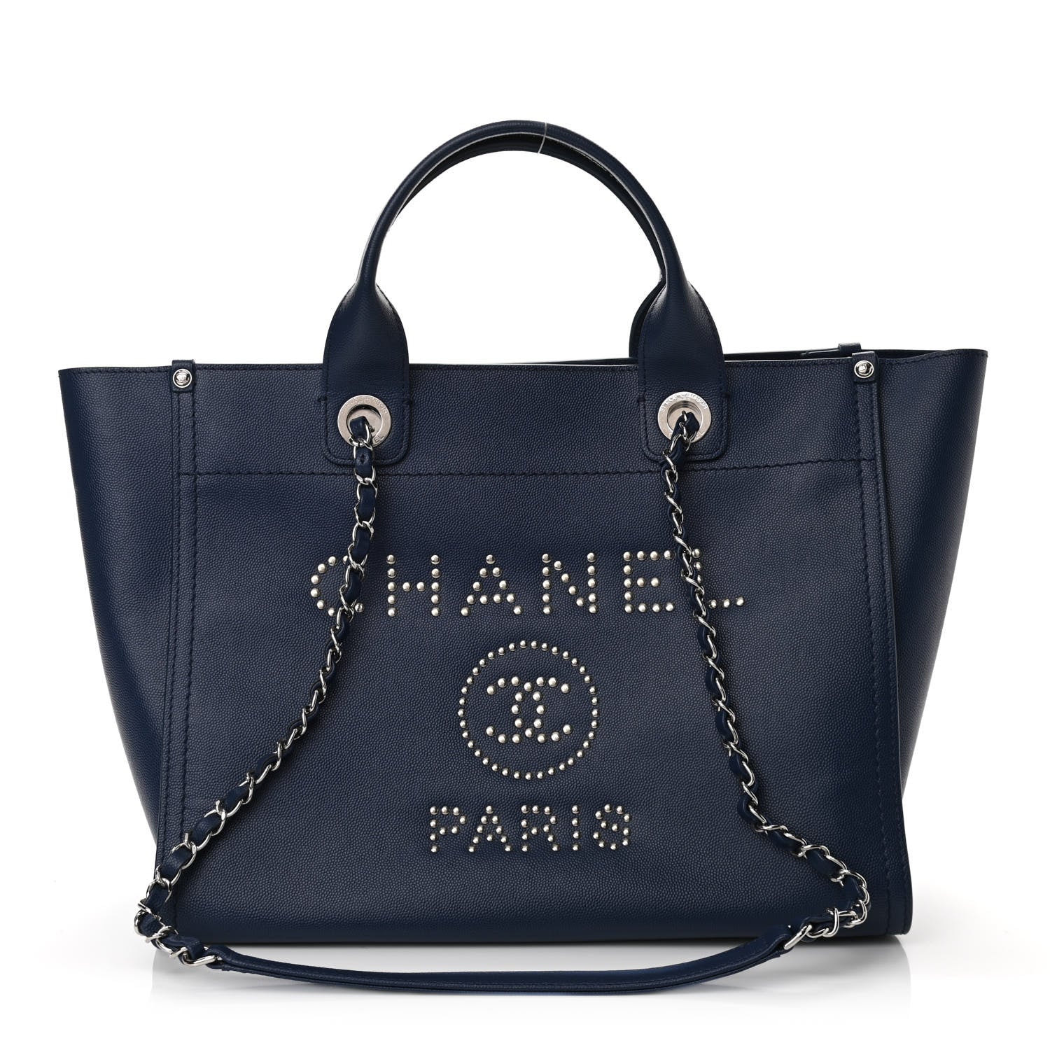 Chanel Caviar Small Studded Deauville Tote Navy 1 of 8