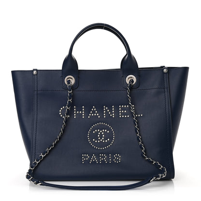 Chanel Caviar Small Studded Deauville Tote Navy 1 of 8