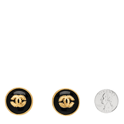 Chanel CC Round Clip On Earrings Black Gold 2 of 5