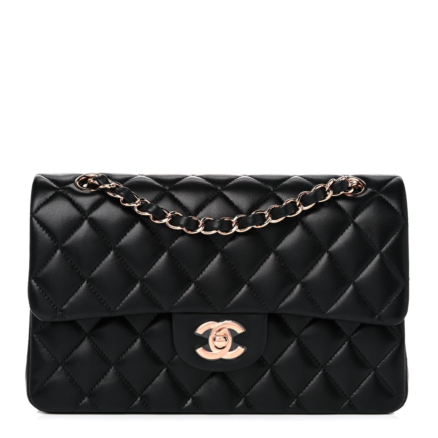 Lambskin Quilted Small Double Flap Black
