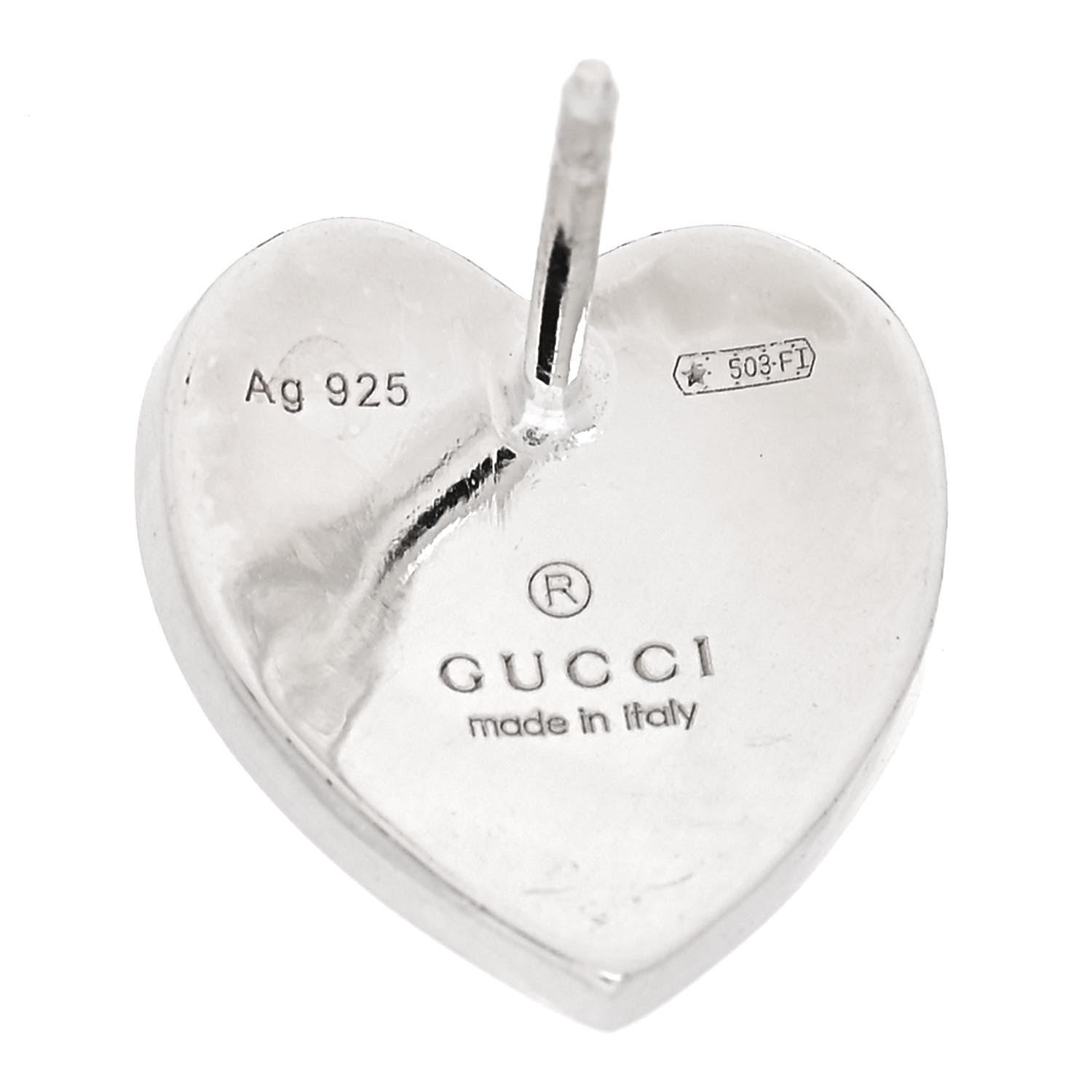 Gucci Sterling Silver Enamel Interlocking G Heart Stud Earrings Blue 4 of 4