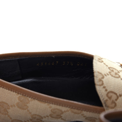 Gucci Canvas GG Monogram Horsebit Womens Jordaan Loafers 37.5 New Sand Friky Taupe 8 of 12