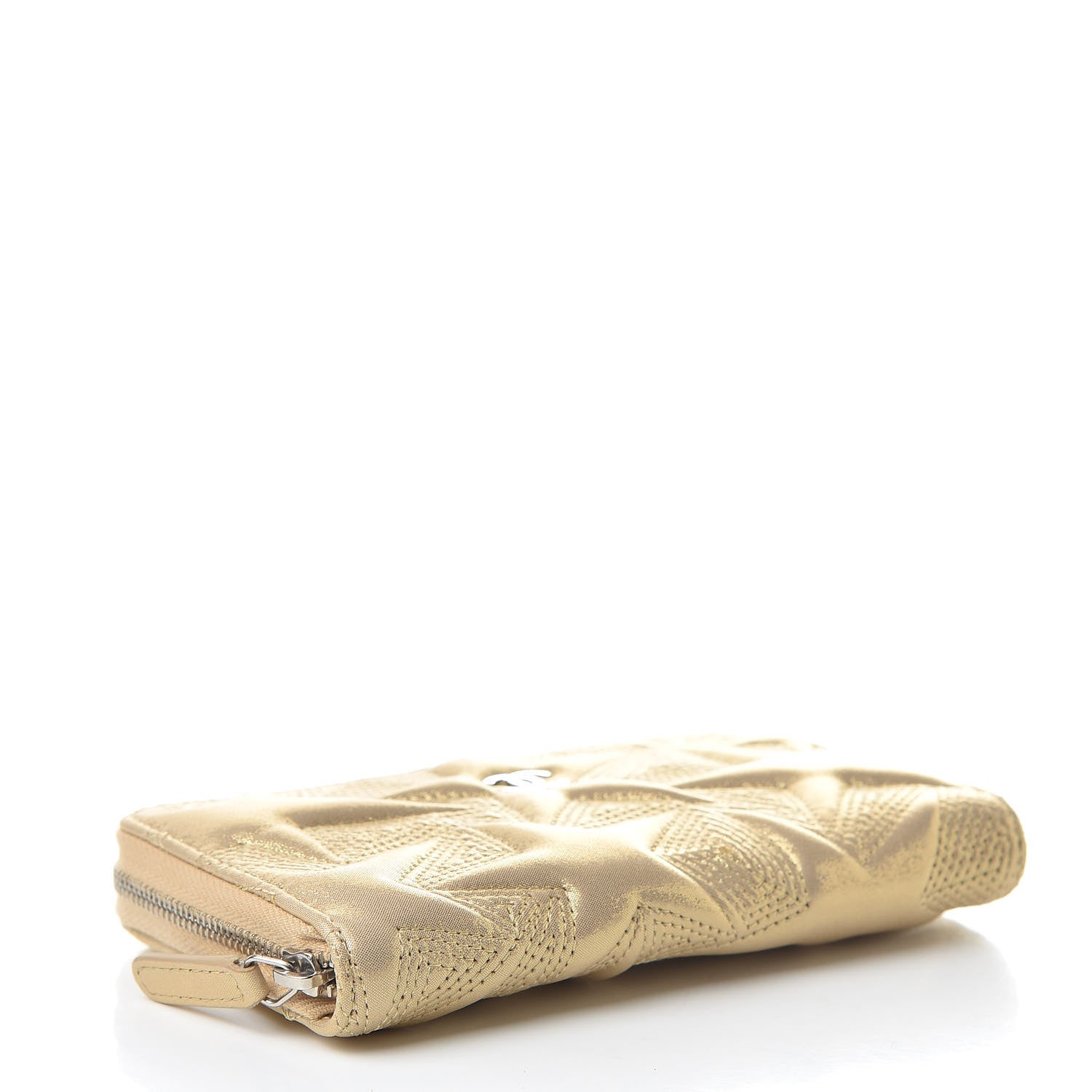 Chanel Metallic Lambskin Star Embossed Medium Zip Around Wallet Gold 4 of 9