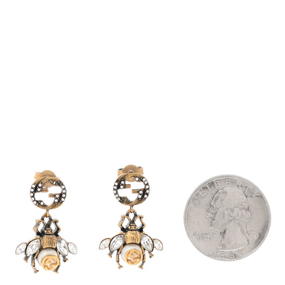 Gucci Crystal Pearl GG Drop Bee Earrings Gold 2 of 4