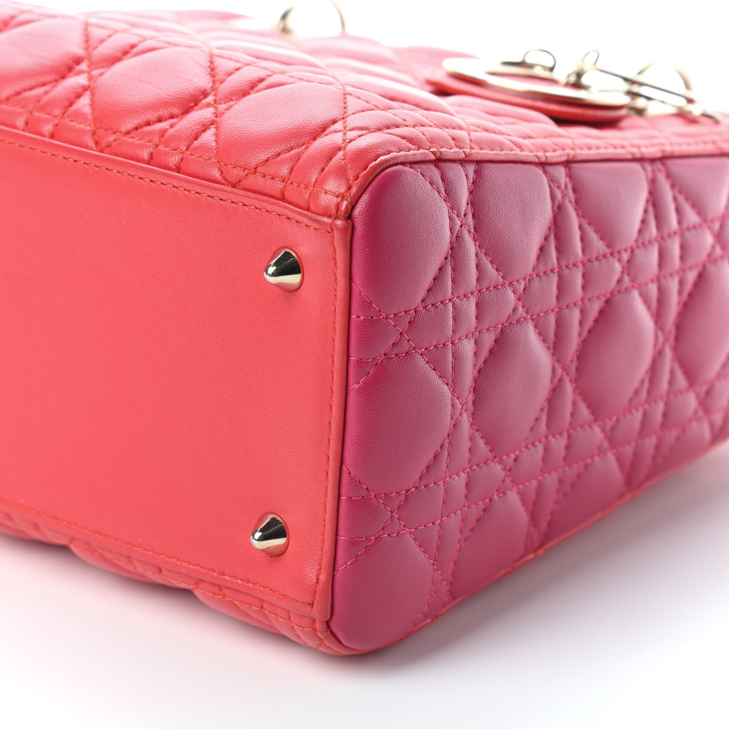Lambskin Cannage Medium Bi-Color Lady Dior Orange Fuchsia