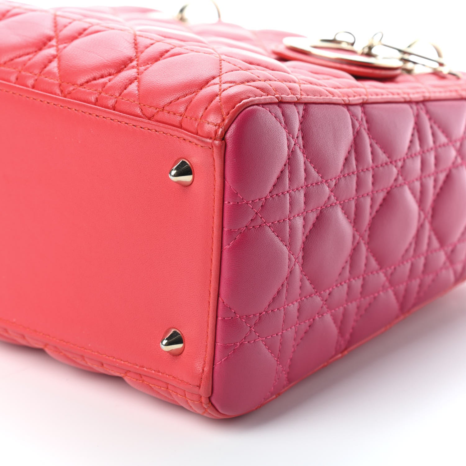 Christian Dior Lambskin Cannage Medium Bi-Color Lady Dior Orange Fuchsia 8 of 8