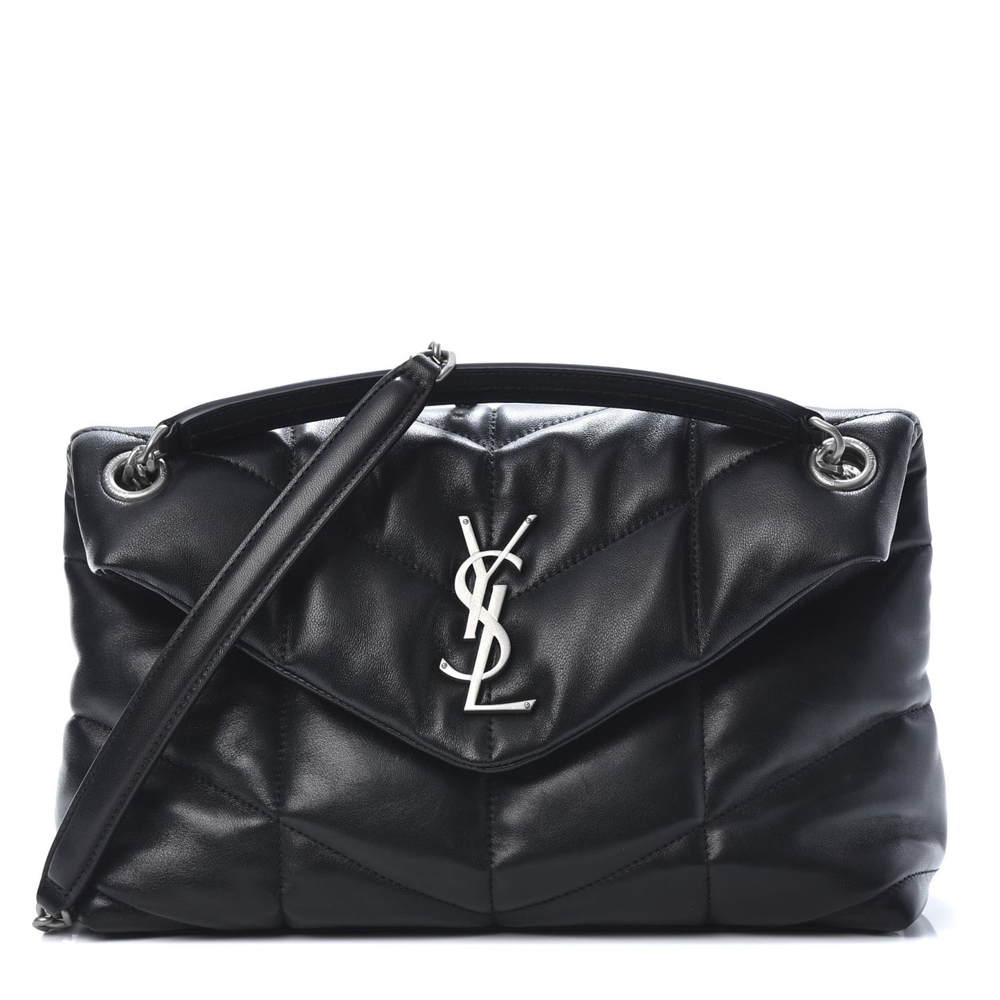 Lambskin Quilted Small Loulou Puffer Monogram Chain Satchel Black