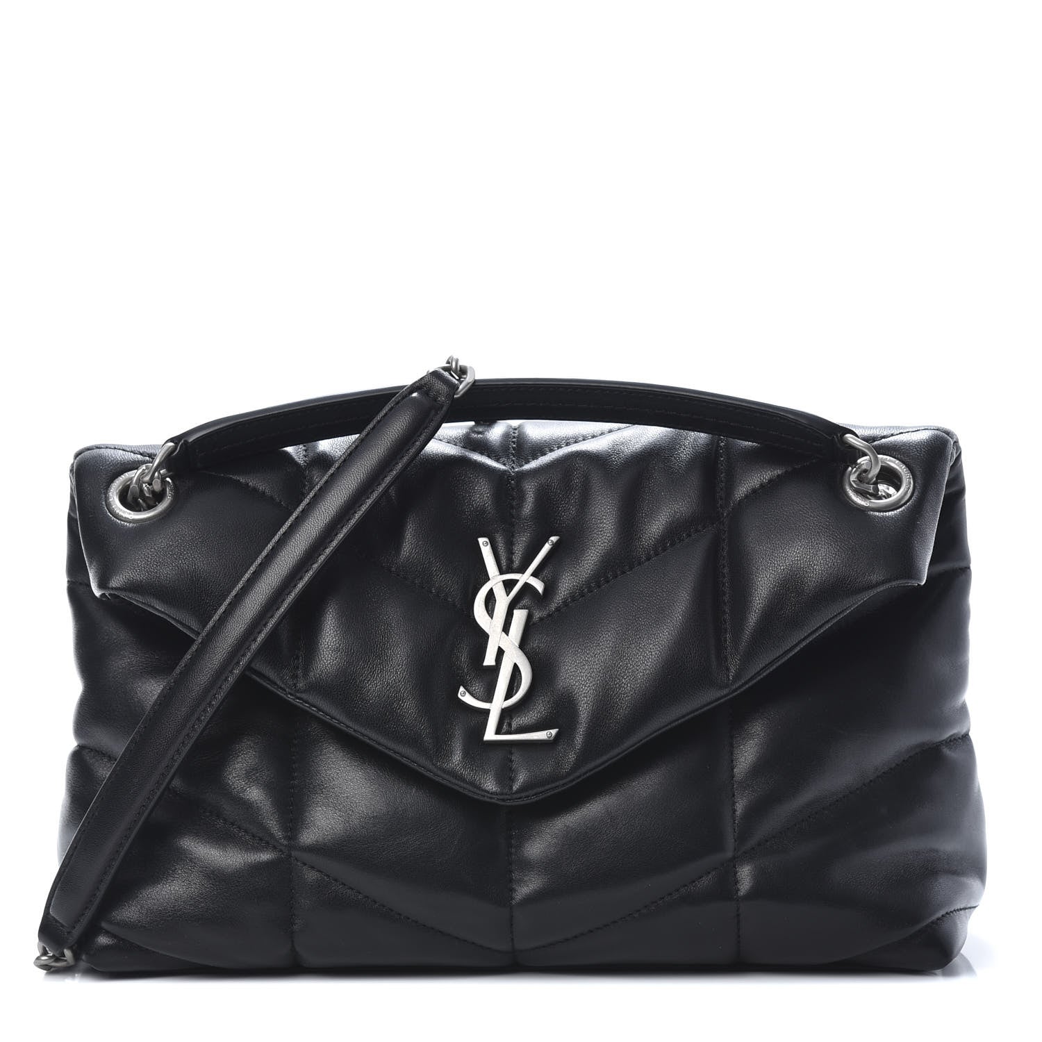 Saint Laurent Lambskin Quilted Small Loulou Puffer Monogram Chain Satchel Black 1 of 10