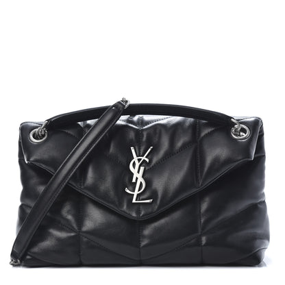 Saint Laurent Lambskin Quilted Small Loulou Puffer Monogram Chain Satchel Black 1 of 10