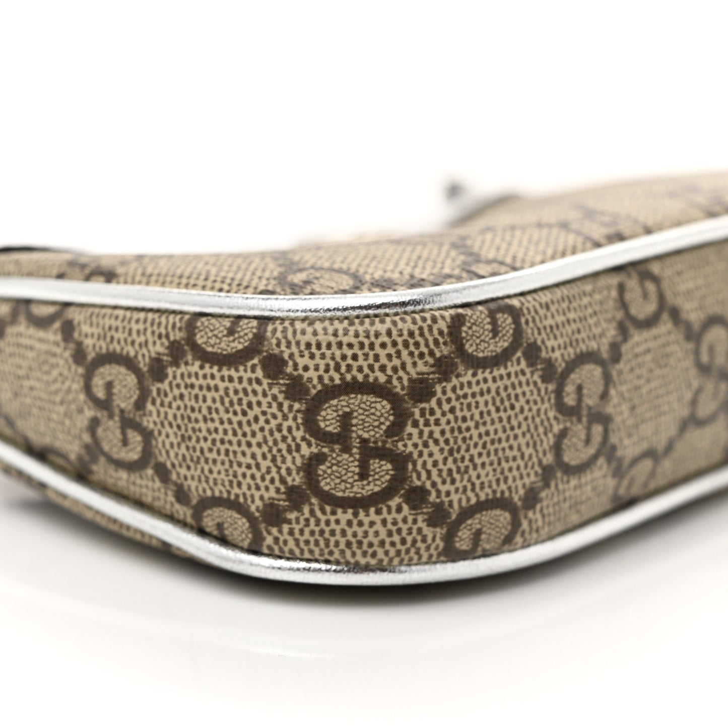 GG Supreme Monogram Lame Textured Dollar Calfskin Mini Ophidia Chain Bag Beige Ebony Silver