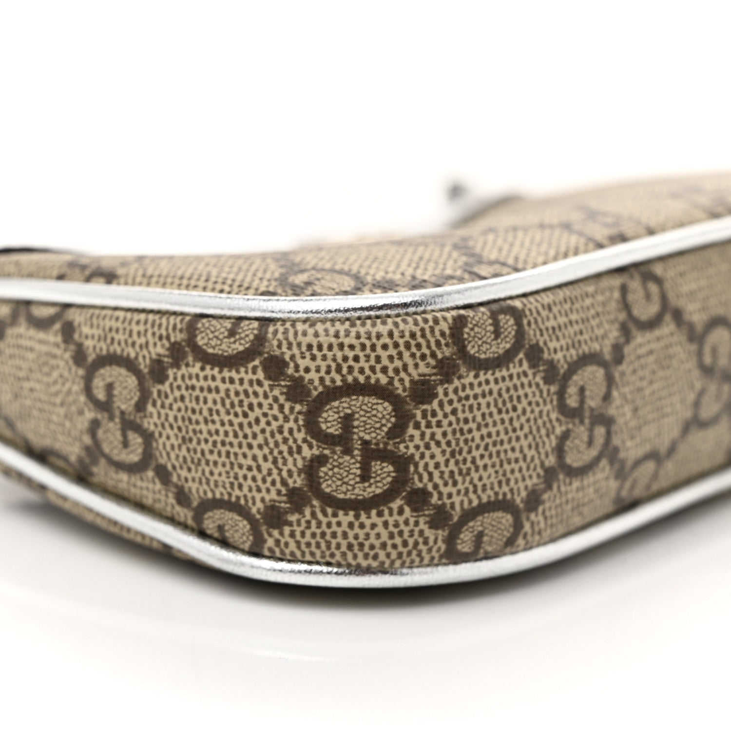 Gucci GG Supreme Monogram Lame Textured Dollar Calfskin Mini Ophidia Chain Bag Beige Ebony Silver 9 of 11