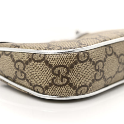 Gucci GG Supreme Monogram Lame Textured Dollar Calfskin Mini Ophidia Chain Bag Beige Ebony Silver 9 of 11