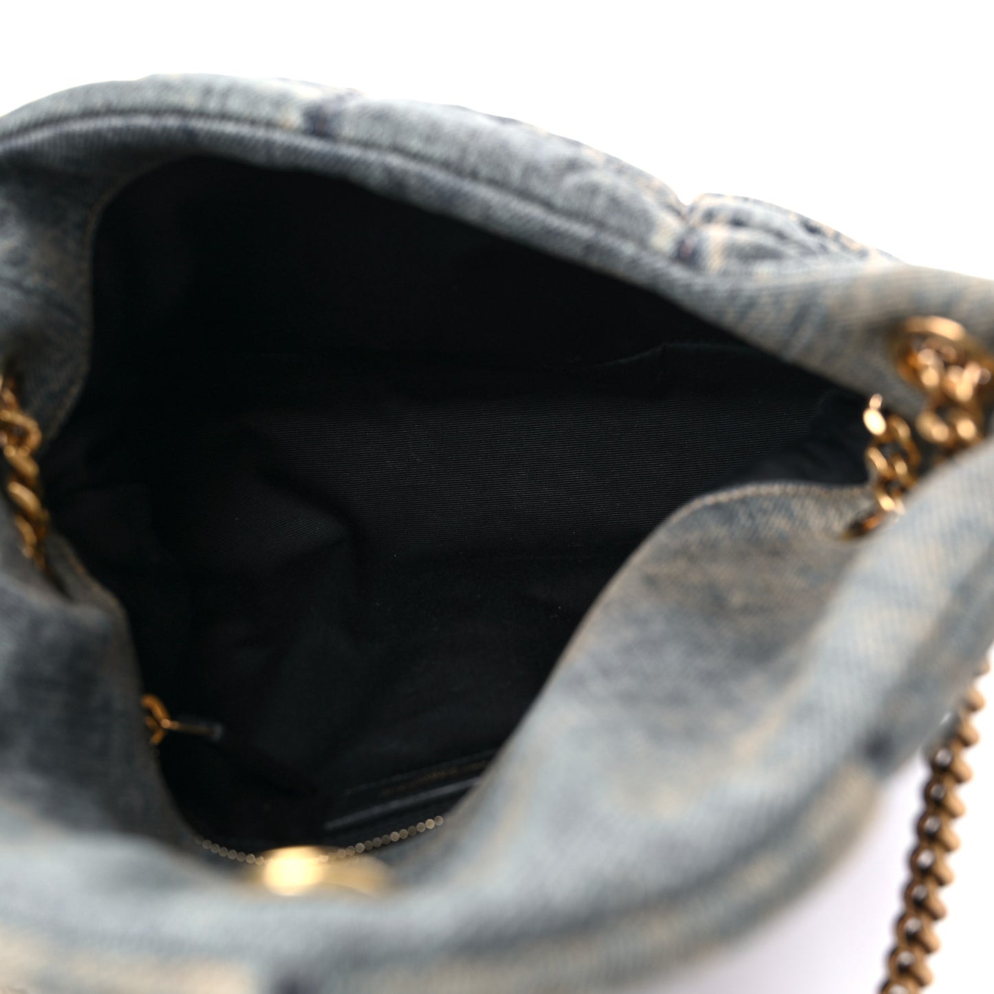 Denim Quilted Small Loulou Puffer Monogram Chain Satchel Rodeo Blue