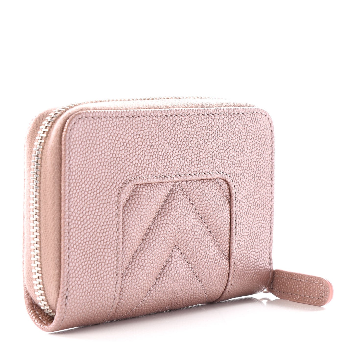 Metallic Caviar Chevron Quilted Vintage Mademoiselle Zip Coin Purse Pink