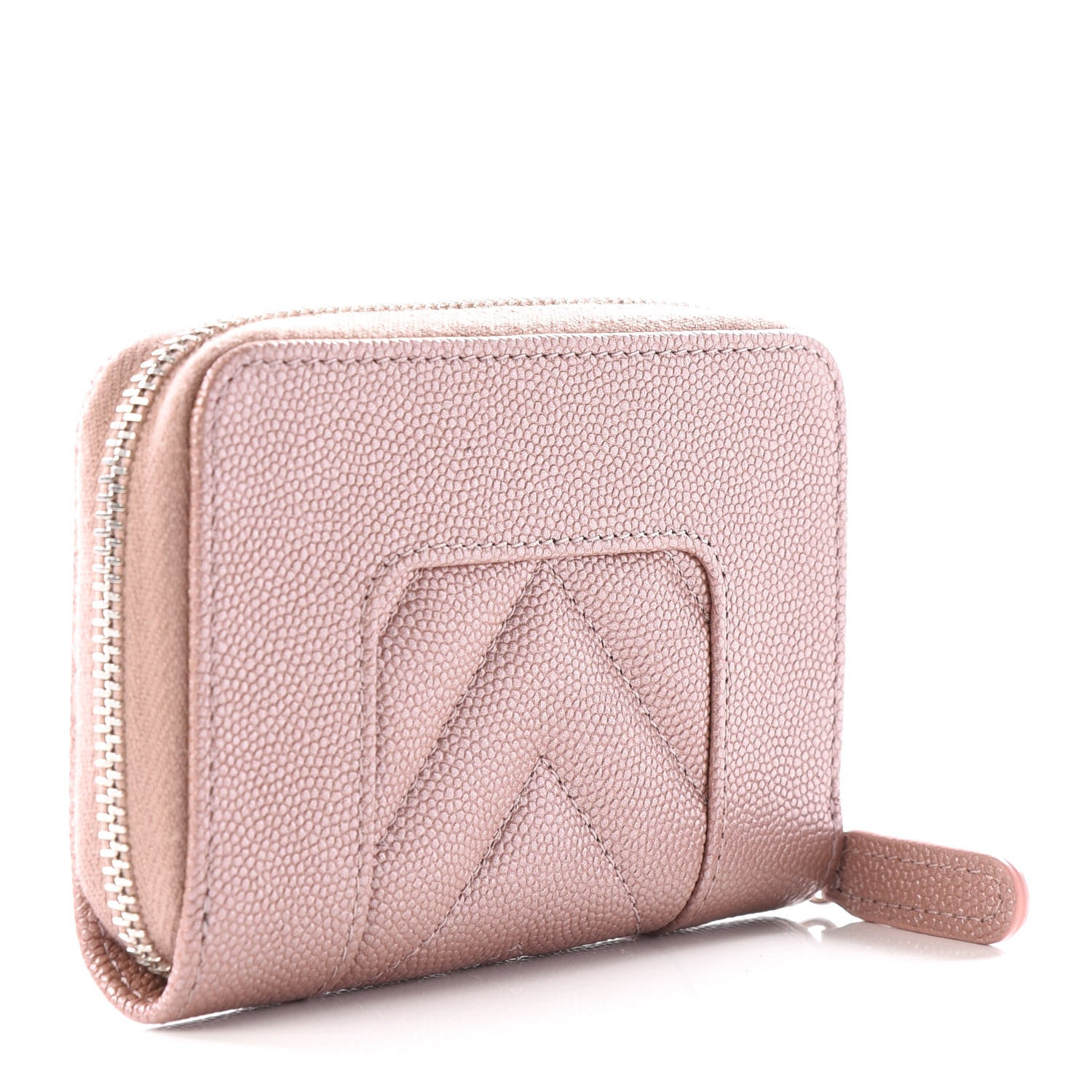 Chanel Metallic Caviar Chevron Quilted Vintage Mademoiselle Zip Coin Purse Pink 2 of 10