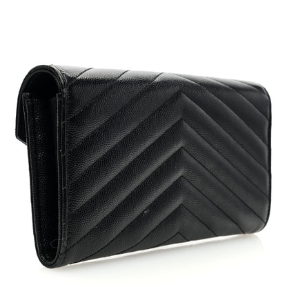 Saint Laurent Grain De Poudre Matelasse Chevron Monogram Flap Wallet Black 3 of 9