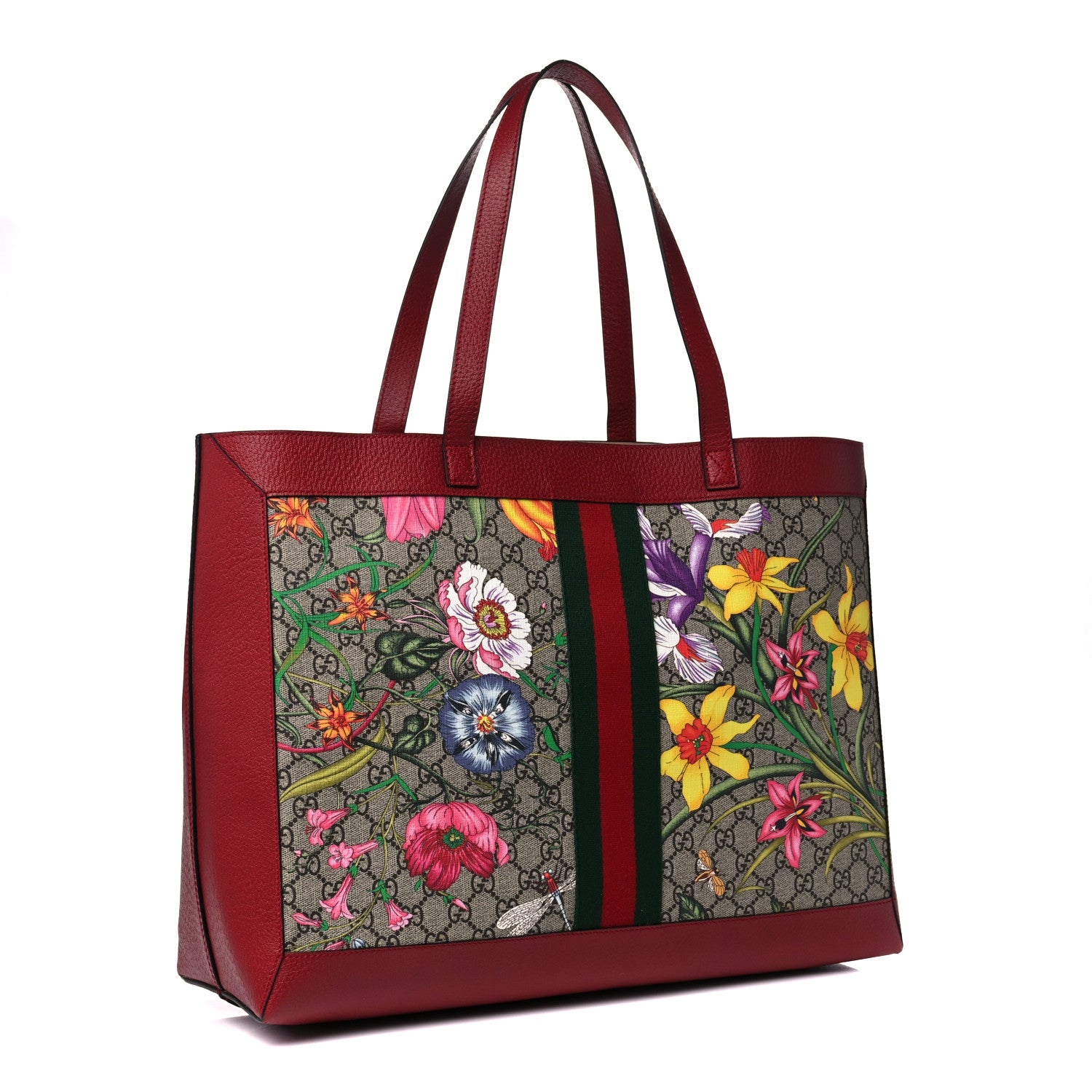 Gucci GG Supreme Monogram Flora Web Large Ophidia Tote Red 4 of 13