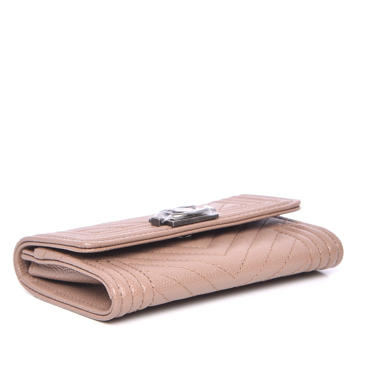 Chanel Caviar Chevron Quilted Boy Card Holder Wallet Dark Beige 4 of 9