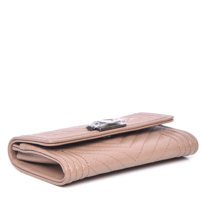 Chanel Caviar Chevron Quilted Boy Card Holder Wallet Dark Beige 4 of 9