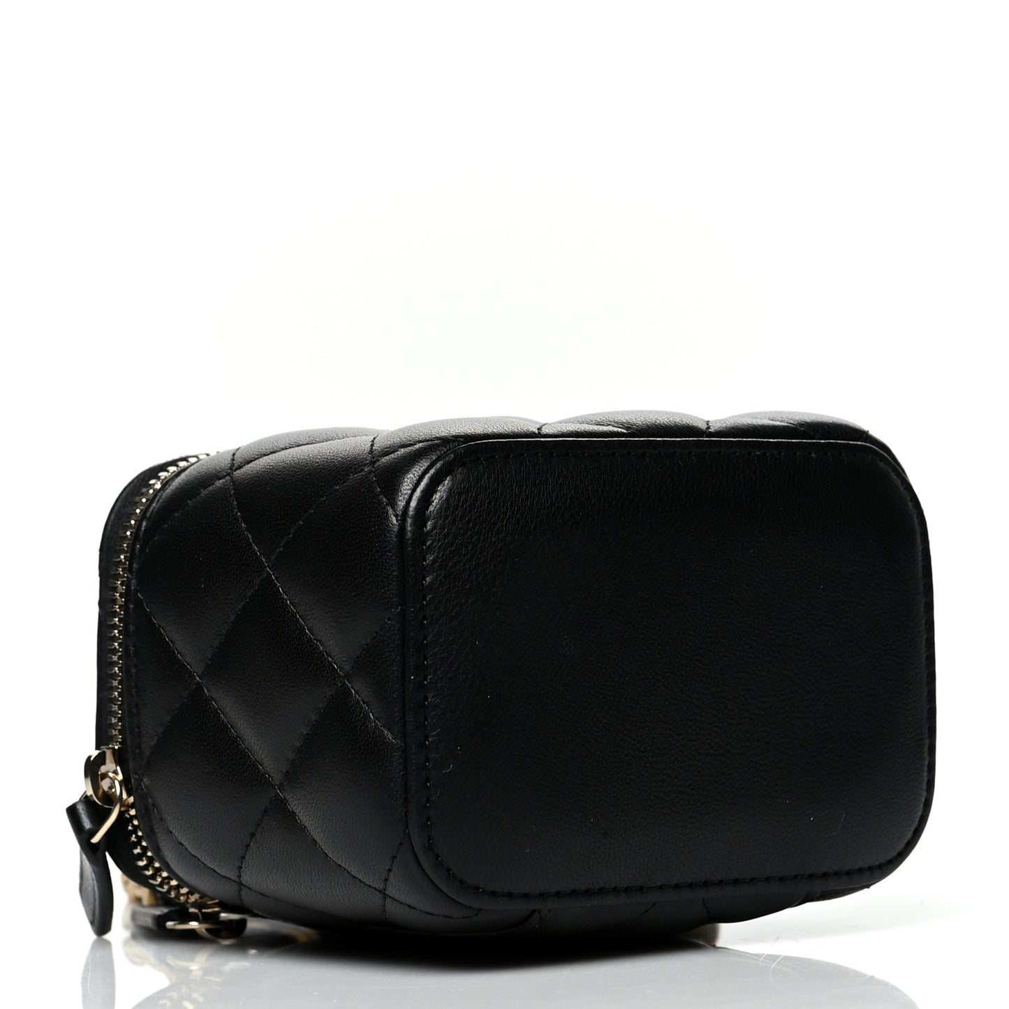 Lambskin Quilted Mini Pearl Crush Vanity Case With Chain Black