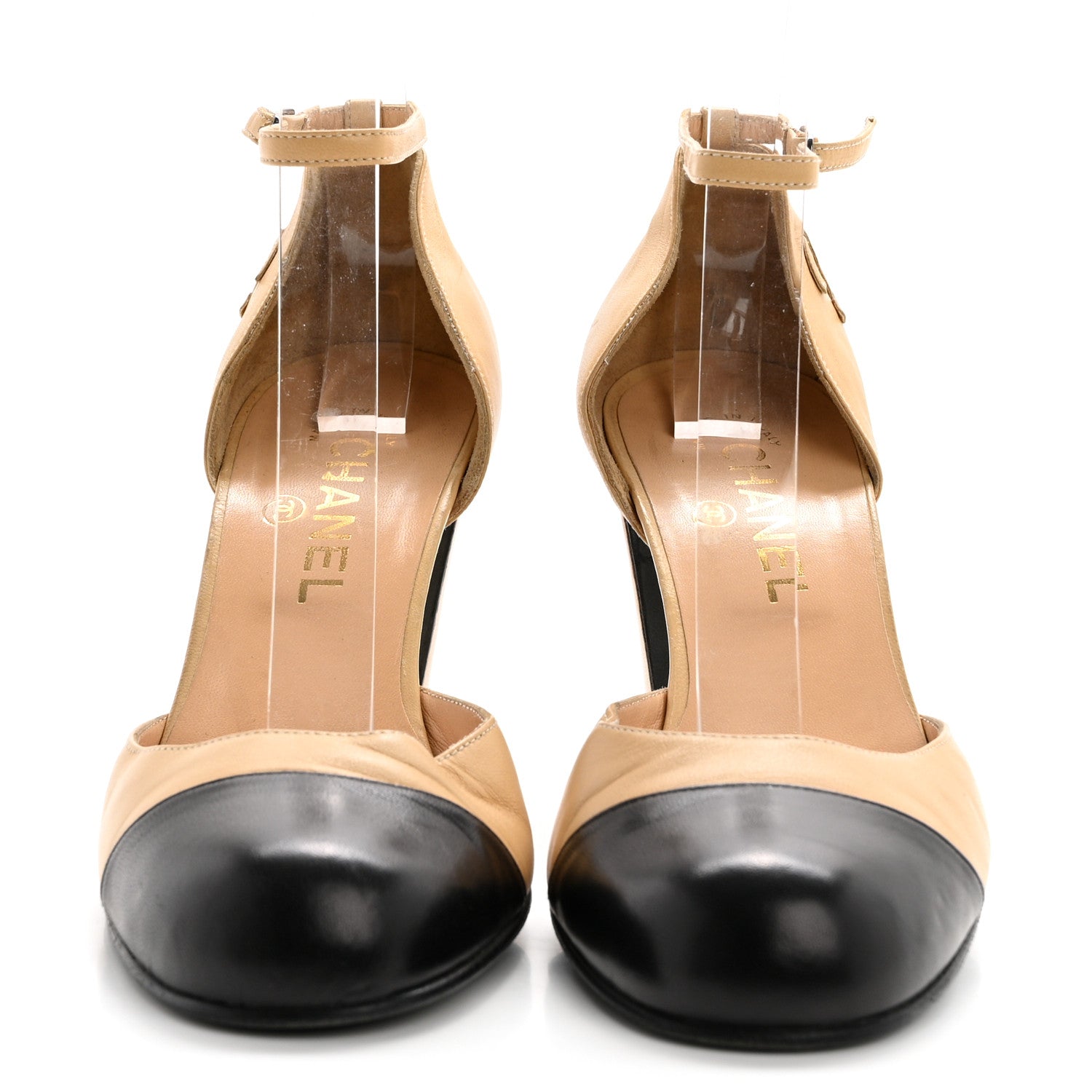 Chanel Lambskin Cap Toe CC Pumps 39.5 Beige Black 2 of 10