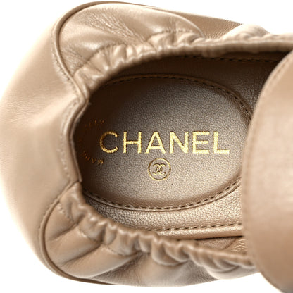 Chanel Laminated Lambskin Womens Quilted Elastic CC Moccasin Loafers 40.5 Beige 7 of 9