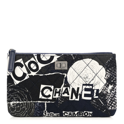 Chanel Jersey Quilted Graffiti Medium Reissue Cosmetic Case Black White 1 of 7