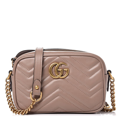 Gucci Calfskin Matelasse Mini GG Marmont Chain Shoulder Bag Nude 1 of 12