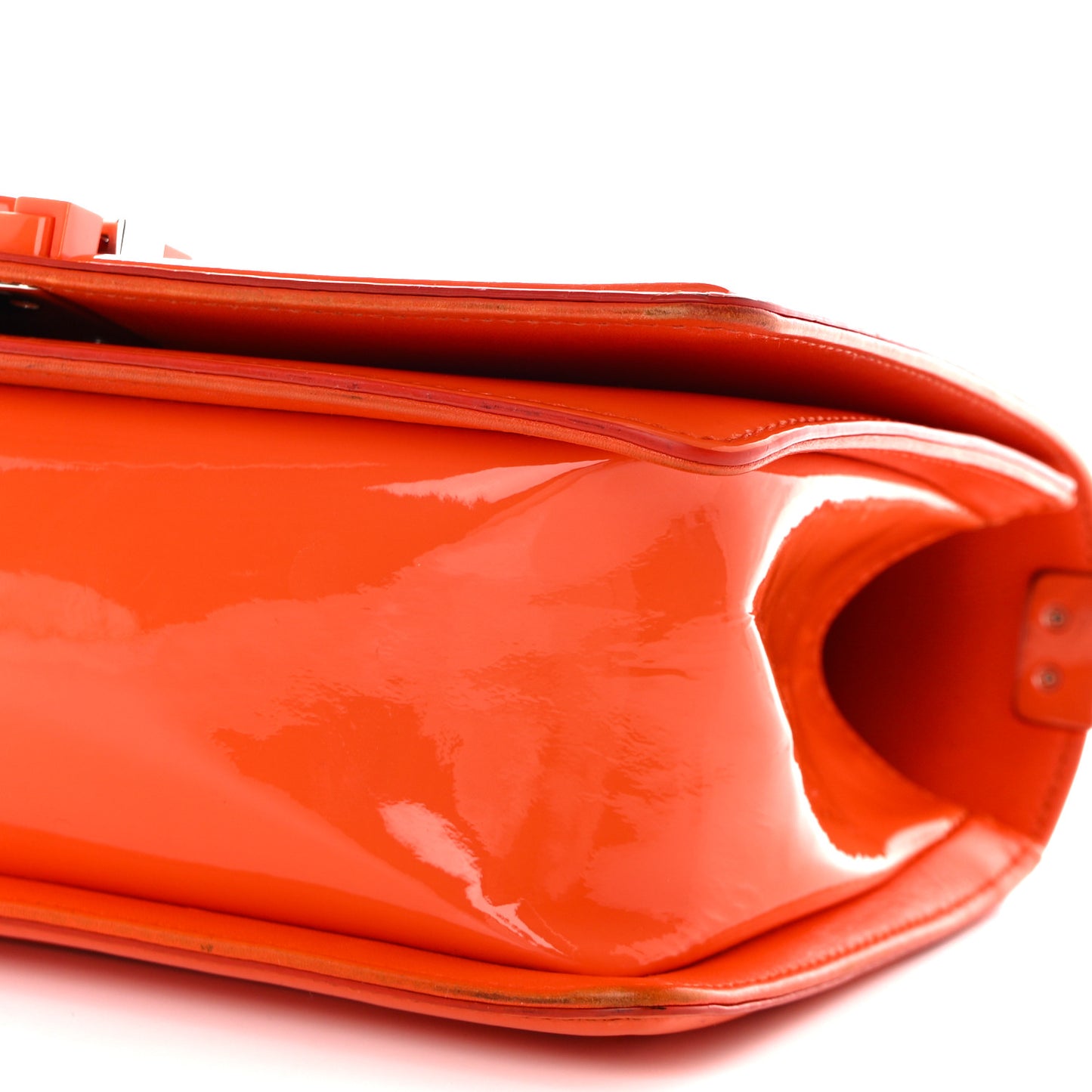 Patent Calfskin Quilted Medium Plexiglass Boy Flap Orange