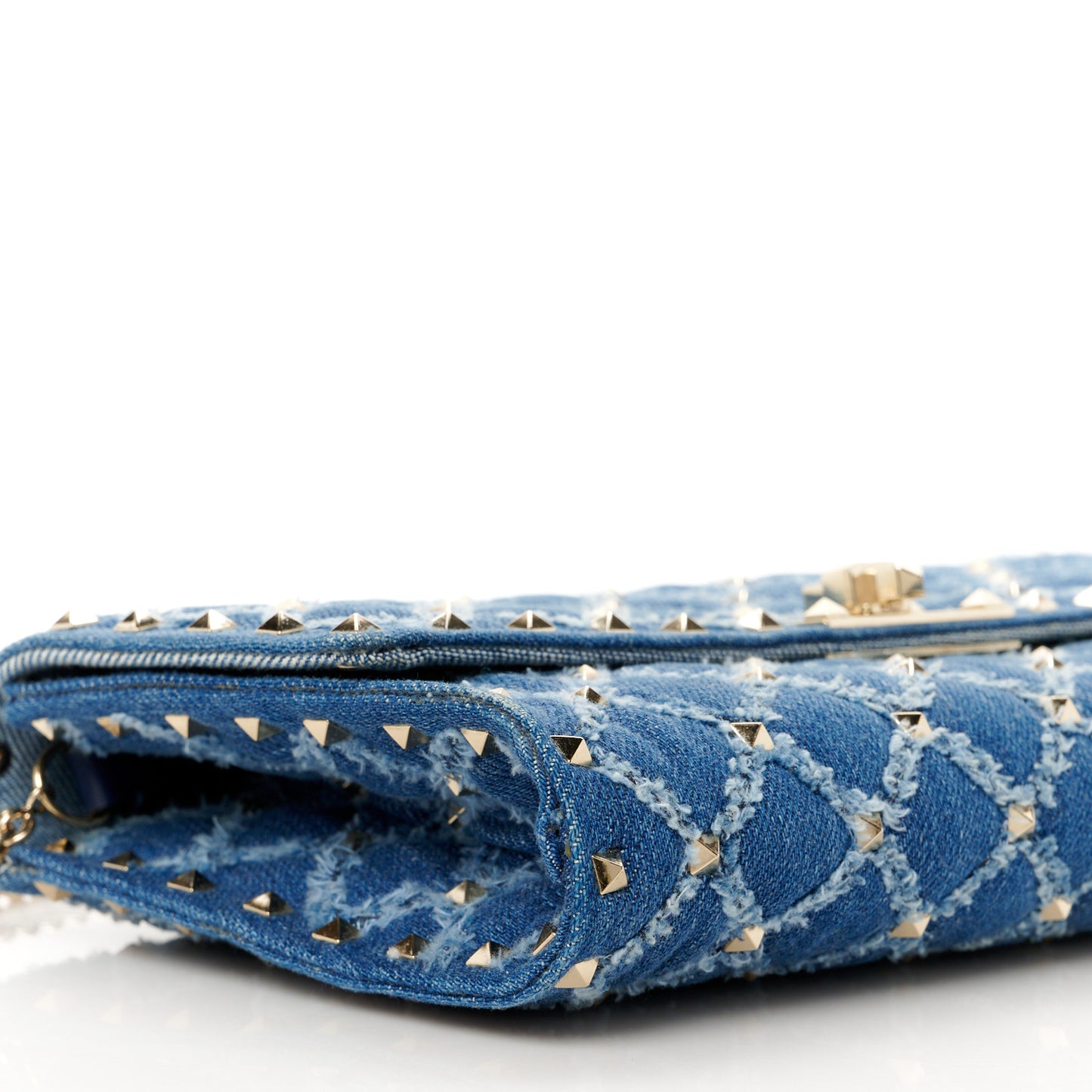 Denim Rockstud Spike Wallet on Chain Blue