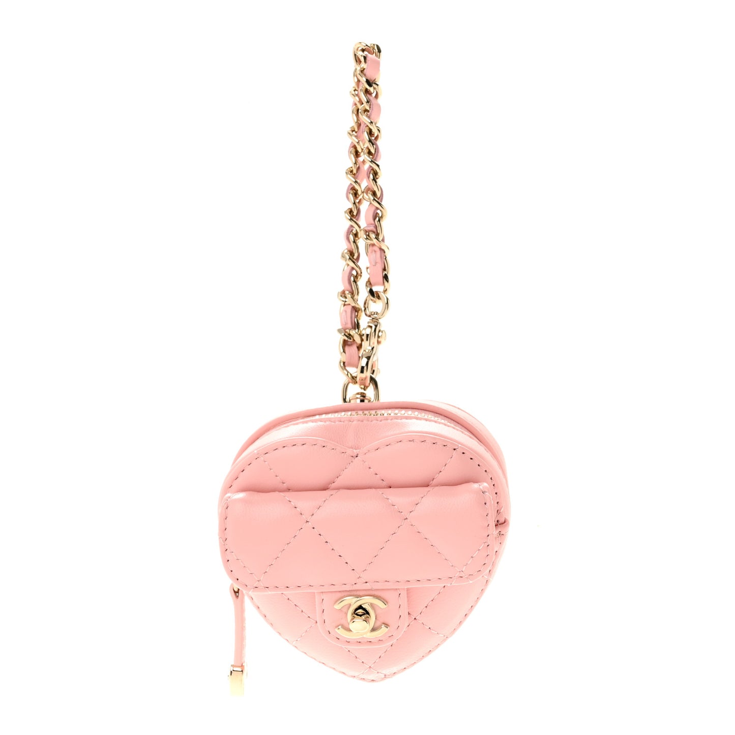 Lambskin Quilted CC In Love Heart Coin Bag Charm Light Pink