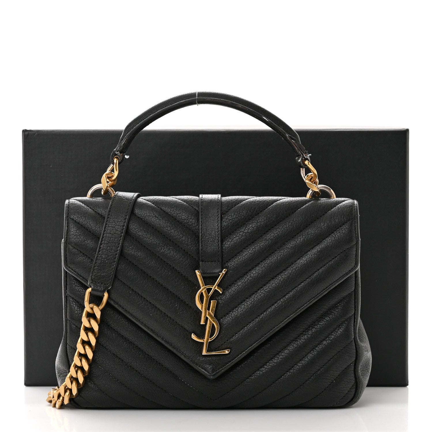 Saint Laurent Sheepskin Matelasse Chevron Monogram Medium College Bag Black 16 of 16